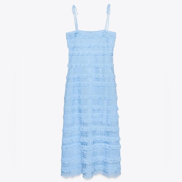 ZARA RUFFLED POINTELLE KNIT DRESS - Picture 8 of 10